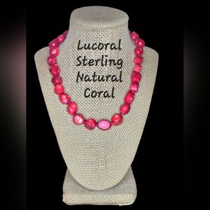 Vtg Lucoral Natural Coral Sterling Necklace